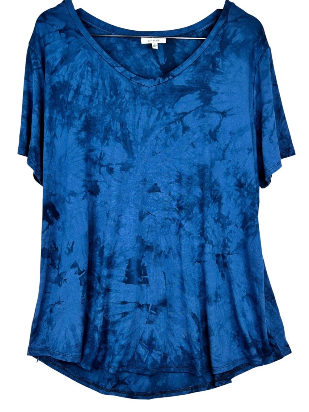 Ivy Rose Blue Tie Dye Marble Look Short Sleeve V-Neck Flowy Relaxed Fit Top 2X
